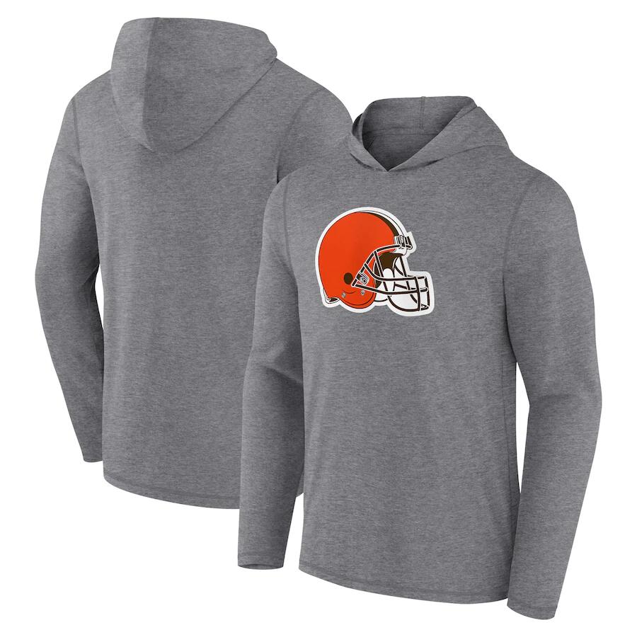 Men's Cleveland Browns Heather Gray Primary Logo Long Sleeve Hoodie T-Shirt
